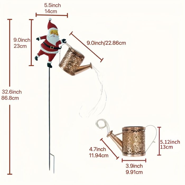 Arrosoir Lumineux Solaire Père Noël - Décoration Extérieure Fête, étanche, Pour Jardin, Noël