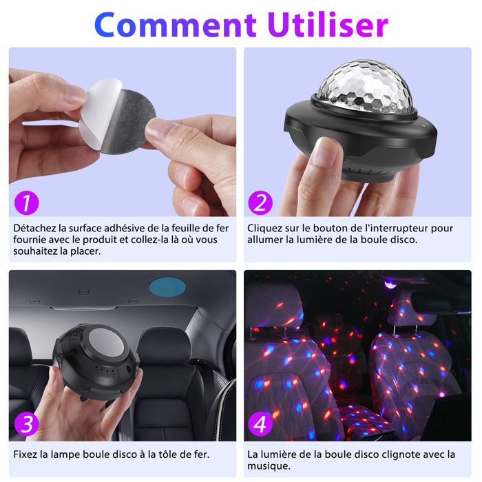 Boule Disco LED 6W USB - 7 Couleurs + Son Activé - Litake - Pour Fête, Voiture, Mariage