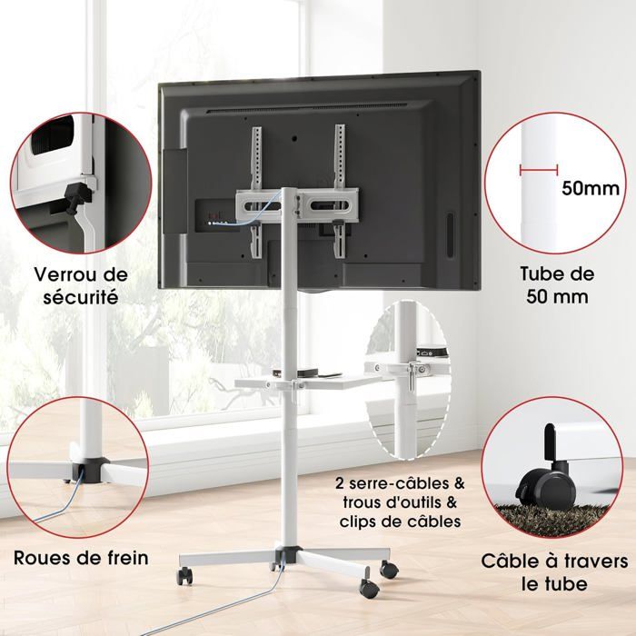 Support Tv Rabatable Support TV sur roulettes Support TV réglable 32-65 pouces - Chariot ...