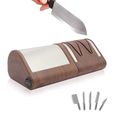FISHTEC ® Aiguiseur Électrique Couteaux Metal ou Céramique - Affûteur Motif Bois - Facile à Nettoyer - Pratique et Efficace-0