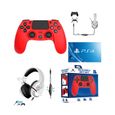 Manette PS4 Bluetooth Rouge pour PLAYSTATION SONY Manette BT Rouge 3.5 JACK + Casque Gamer Blanc PS4-PS5-0