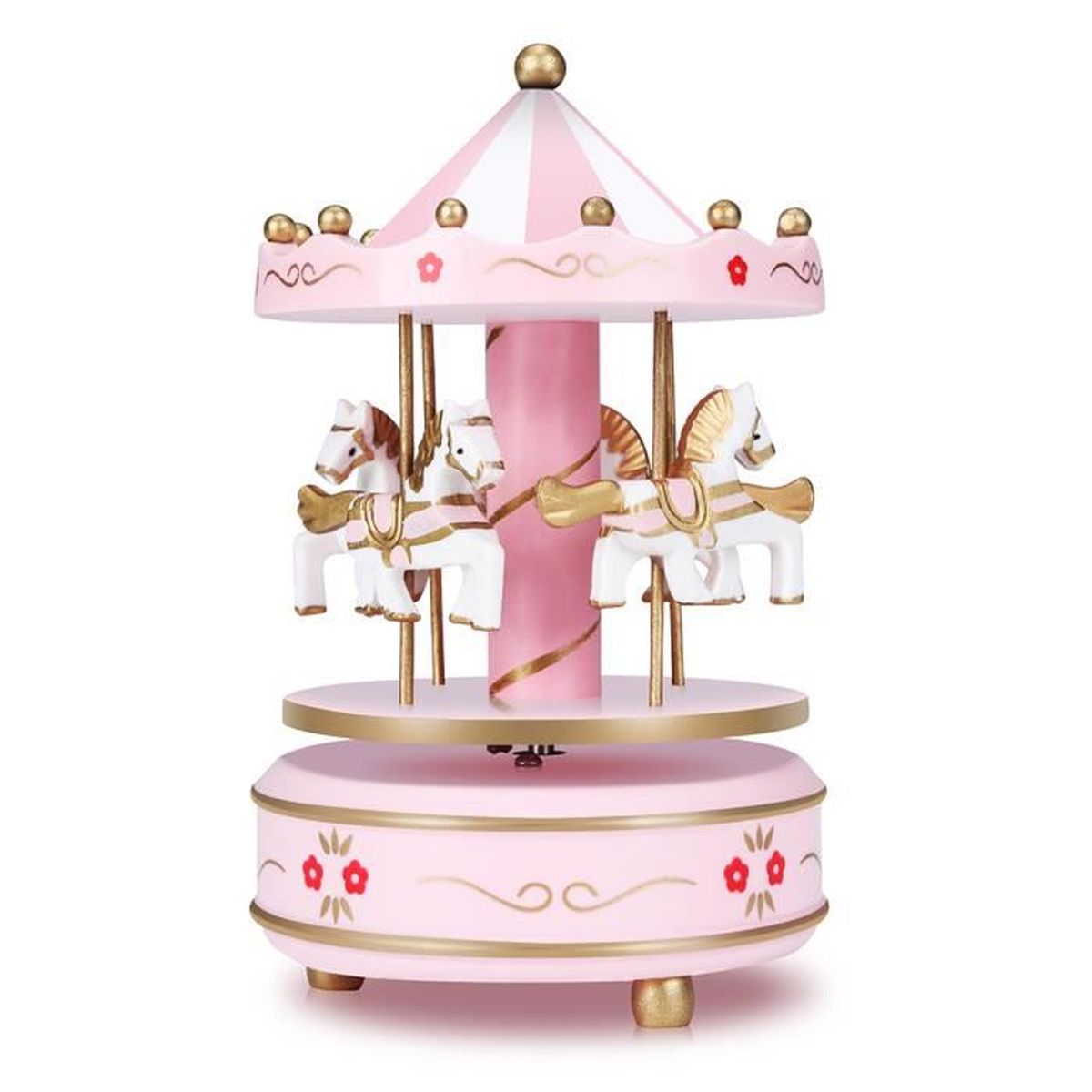 Manege Chevaux Musical Bois Carrousel 4 Chevaux Boite A Musique Jouet Creatif Pour Enfant Bebe Rose Cdiscount Jeux Jouets