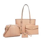 Miss Lulu Sac à Main Femme Ensemble de 4pcs Grand Sac Femme Sac à Bandoulière Femme Sac à Bracelet Carte Poche en Cuir Rose