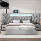 LANGTU Lit 160x200 cm avec LED, lit coffre 160x200 cm avec sommier à lattes, ports USB et Type C, tissu en velours, gris