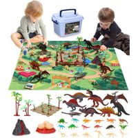Dinosaure Jouet, 68 PCS Figurine de Dinosaure Avec Tapis De Jeu Et Arbres,Tapis Dinosaure Chambre Enfant,Monde Des Dinosaures