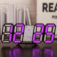 Horloge murale intelligente 3d,réveil numérique,décoration de maison,horloge de bureau numérique à Led avec - Black and purple