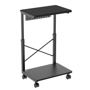 Bakaji Table Porte PC Réglable En Hauteur Avec Roulettes 60x40cm - Blanc Et Bois