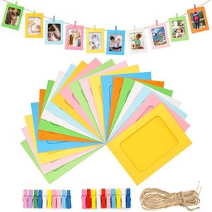 Cadre Photo Papier Kraft Rétro DIY – Guirlande Photos 20 Poches à Suspendre Marron