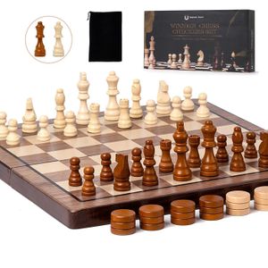 Jeu De Backgammon Et Dames En Noyer – 15 Pouces, Avec Pions Acrylique, Dés Et Gobelets, Plateau Pliable Et Aimanté – Idéal Voyage Et Maison