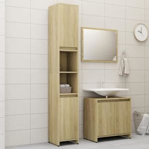 COLONNE - ARMOIRE SDB Ensemble Meuble de salle de bain 3 pcs - FNCM® - Design Moderne - Chêne sonoma - Aggloméré