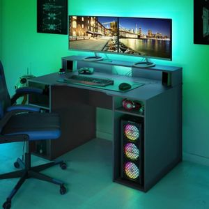 HLFURNIEU Bureau Gaming Informatique Ergonomique 160 x 70 cm, Gamer Bureau  d'ordinateur Robuste avec Pieds en T, Table de Jeu av96 - Cdiscount Maison