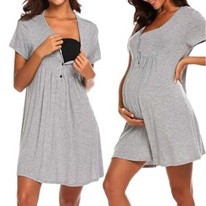 PYJAMA Funmoon  Les infirmières militaires femmes maternité vêtements d'allaitement chemises de nuit robe à manches courtes gris