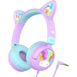 OREILLETTE BLUETOOTH Casque Audio Enfant, D'Oreilles De Chat Avec Éclai