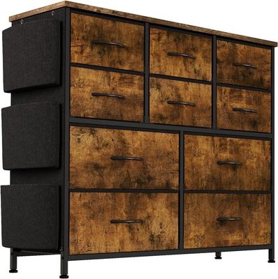 Commode En Tissu 10 Tiroirs - Rangement Chambre, Couloir, Placard - Cadre Acier, Plateau Bois, Marron
