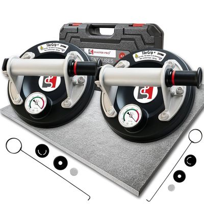 2 Ventouses Professionnelles Shaffer Pro 200mm Avec Manomètre - 320kg D'Aspiration, Pour Carrelage, Verre