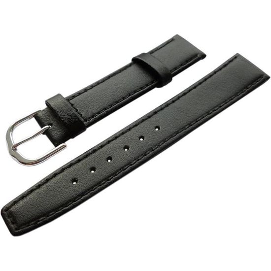 Bracelet Montre Cuir 26 Mm Noir façon veau lisse Rechange Boucle