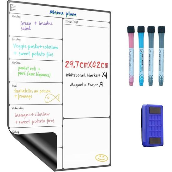 Yungeln Tableau magnetique frigo effaçable 20 CM x 30 CM, planner frigo magnetiq