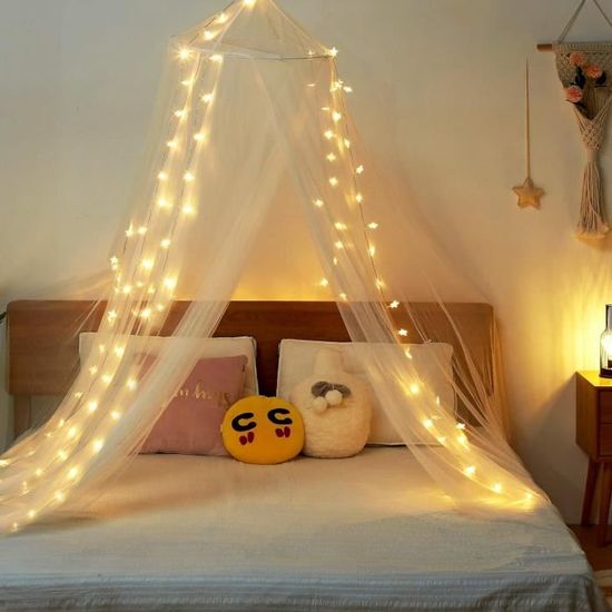 Cauvet de lit à étoiles Twinkle avec 100 lumières de chaîne d'étoile à LED fonctionnelles, les rideaux de filet de lit Cauvet