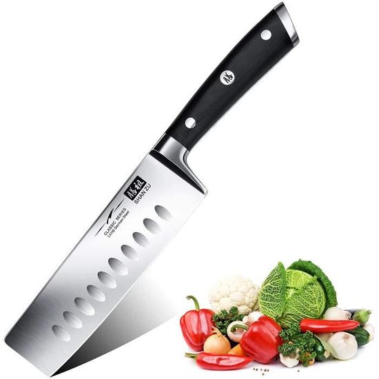 SHAN ZU Couteau de Cuisine Nakiri, Couteau à Légumes, Couteau Japonais de 16,5 cm, Couteau de Chef Professionnel en,CD73