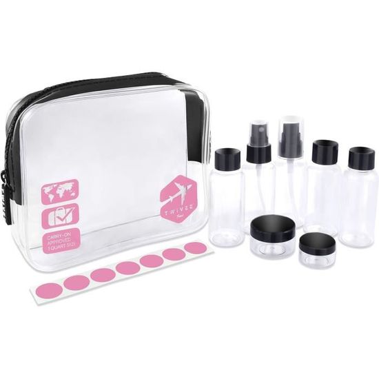 Trousse De Toilette Transparente + Flacons Voyage 100ml - Kit Avion Et Bagages à Main