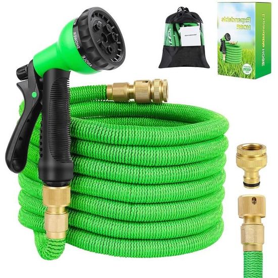 Tuyau D'arrosage Flexible Extensible 30 M - Avec Pistolet 8 Modes, Adaptateurs Et Support Mural - Parfait Pour Jardin Et Nettoyage Extérieur - 10