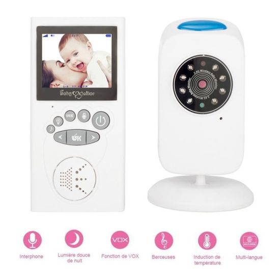 Moniteur Bébé, Babyphone Vidéo Caméra Surveillance Numérique Sans Fil avec 2.4”LCD, Vision Nocturne, Communication Bidirectionnelle