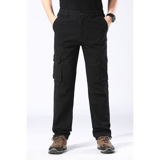 Pantalon de Travail Homme Noir Relaxed Fit 100%Coton Multi Poches Taille  Elastique Lâche Casual Noir - Cdiscount Prêt-à-Porter