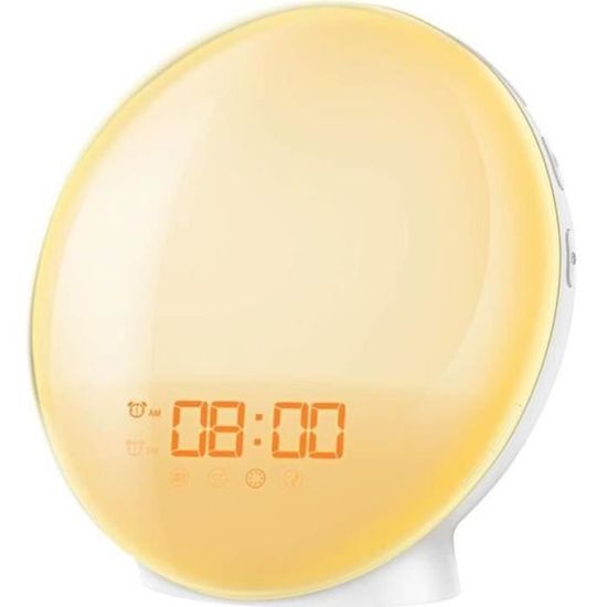 Réveil Simulateur D'aube Avec 7 Sons Et 7 Couleurs - Réveil Lumineux Lever De Soleil Pour Dormeurs Lourds