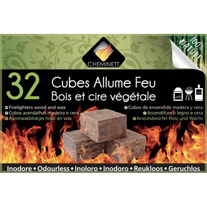 Allume feu cubes Bois et cire 100% végétale FSC - CHEMINETT - 32 cubes