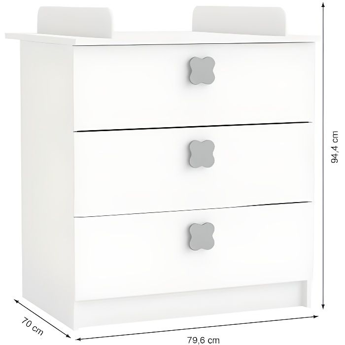 CLOVER Commode à Langer 3 Tiroirs Coloris Blanc Perle