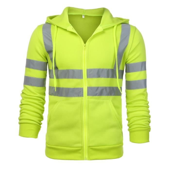 GILET DE SECURITE Taille 5XL vert Hommes veste route travail vêtements haute visibilité vêtements à capuche voyage extérieur bande