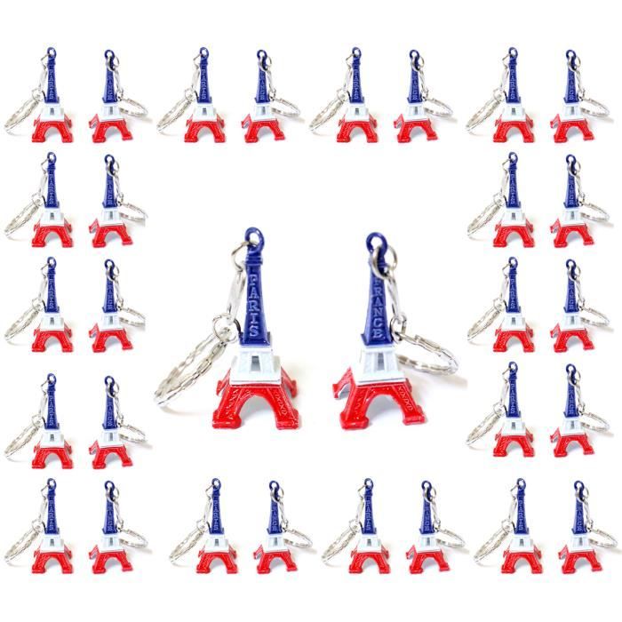 Lot 50 porte-clé Tour Eiffel Pairs souvenir drapeau français cadeaux 4,5 x 2cm