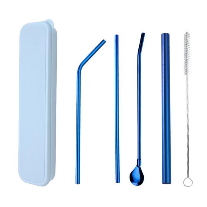 Ensemble coloré de paille en acier inoxydable 304 boîte bleue Ensemble de 4 pièces de paille bleue