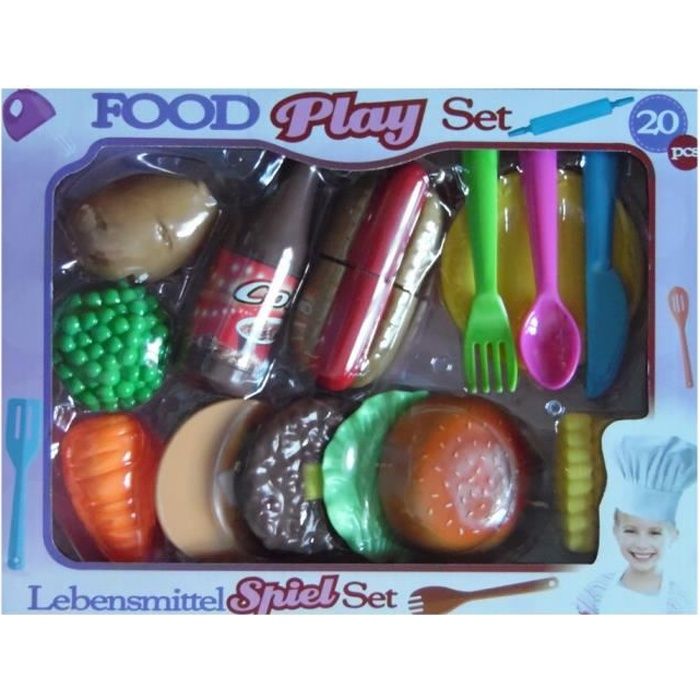 Ensemble de dinette à découper 20 pièces hamburger frite hot dog cuisine enfant