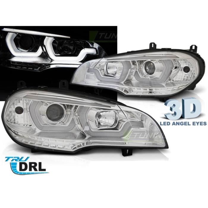 Paire feux phares BMW X5 E70 07-13 TubeLight DRL Chrome