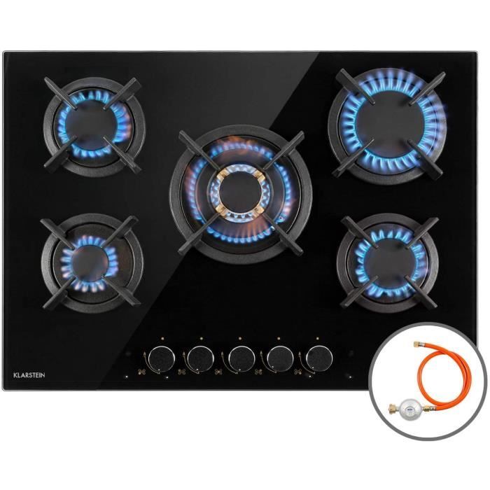 KLARSTEIN Goldflame - plaque de cuisson à gaz, encastrable, brûleur en laiton, gaz naturel/propane, soupapes de sécurité, auto stop,