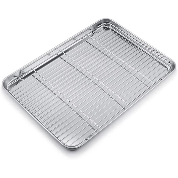 plaque à pâtisserie avec grille, 50 x 35 x 3 cm plat à rôtir rectangulaire en acier inoxydable, plaque de cuisson pour la maison et