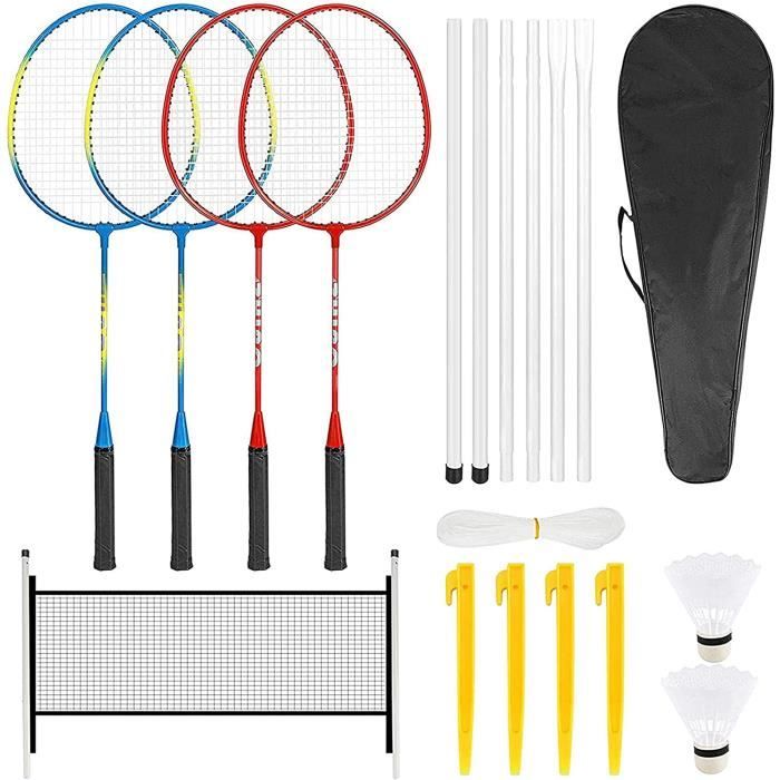 Ensemble de Raquettes de Badminton à 4 Joueurs avec 2 Volants Sac de Transport et Filet de Badminton Jeux de Loisirs en Famille 88
