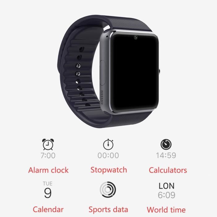 GT08 Montre connectée SmartWatch Bluetooth photo/vidéo et téléphone (iOS & Android)