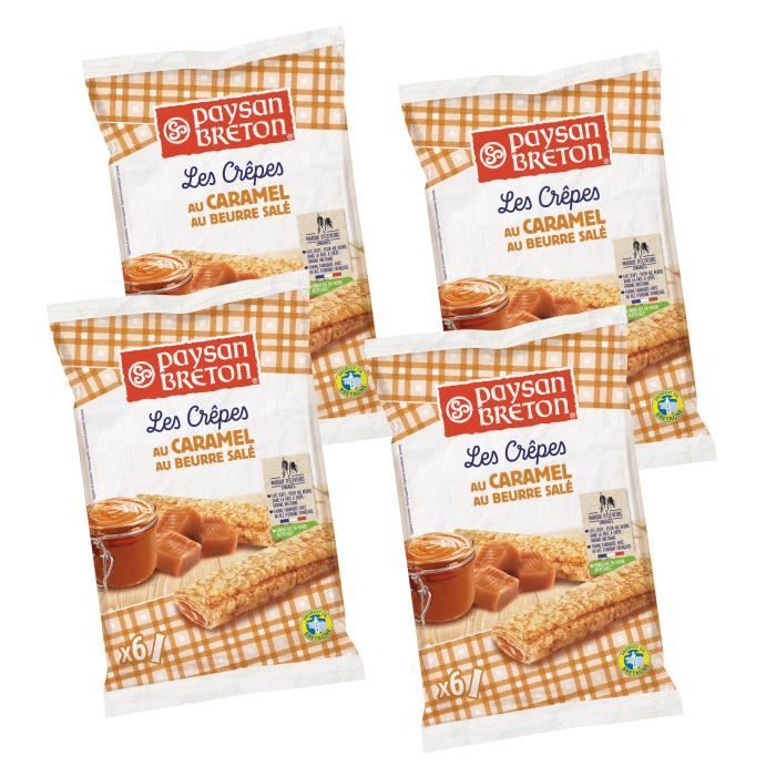 24 Crêpes Fourrées au Caramel au Beurre Salé - PAYSAN BRETON - Soit 1 lot de 4 sachets de 6 crêpes - PRIX DU LOT