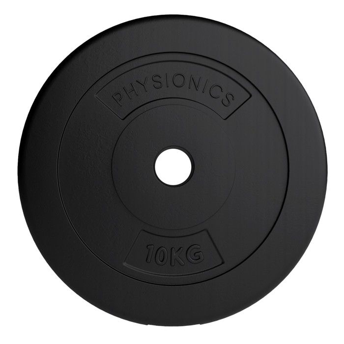 Physionics® Disques de Poids - Set de 2 x 10 kg, Ø 31 mm, avec Revêtement en Plastique - Plaques pour Haltères, Fitness, Musculation