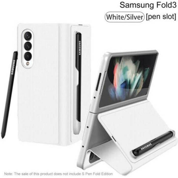 Etui rabat cuir pour béquille Samsung Galaxy Z Fold 3 W22 avec fente & stylet S