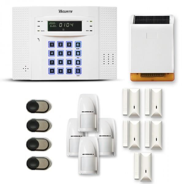 Alarme maison sans fil DNB 4 à 5 pièces mouvement + intrusion + sirène extérieure solaire - Compatible Box internet et GSM