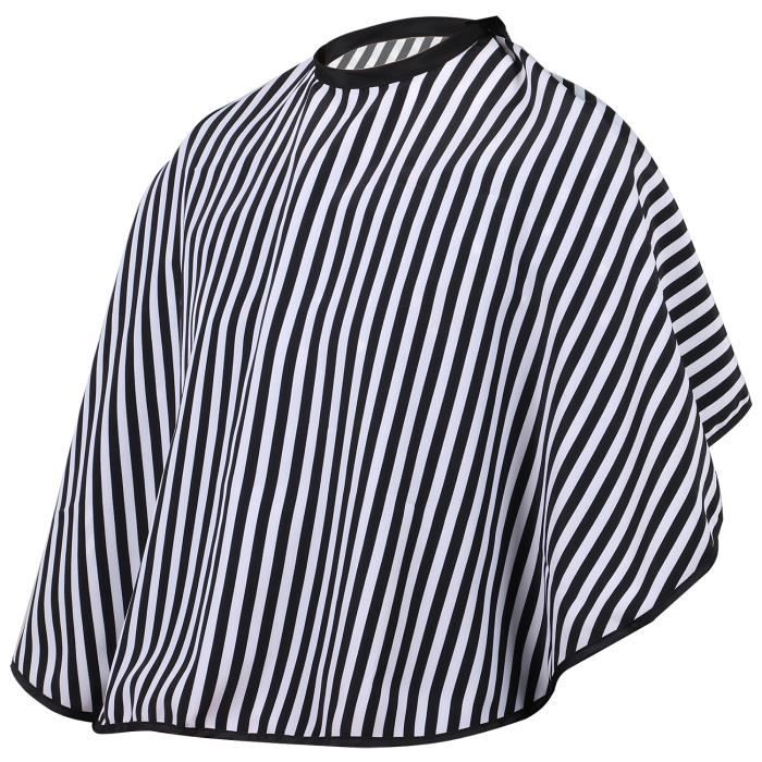 TRIXES Blouse Cape pour Épaules pour Coiffeurs Barbiers Ajustable Noir et Blanc Bande