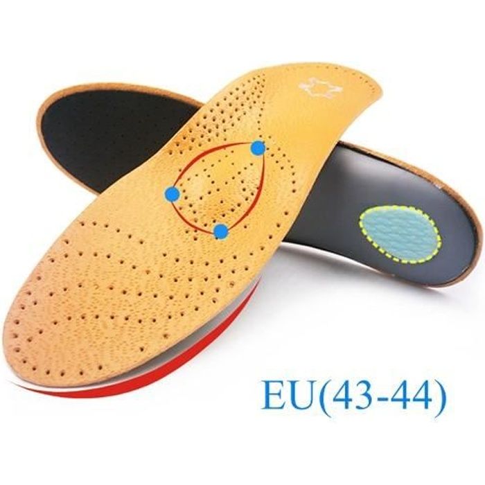 EU 43 to 44 -Semelle orthopédique en cuir pour pieds plats,femme homme et enfant,dispositif de correction des jambes arquées,sout