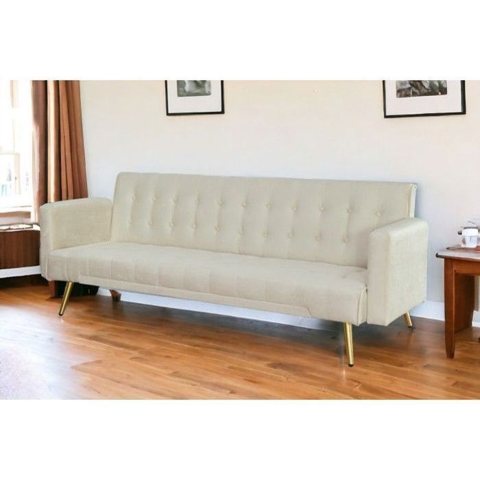 Canapé Clic Clac - Mona - Beige - 2 places - Convertible - Couchage 90 x 200 cm