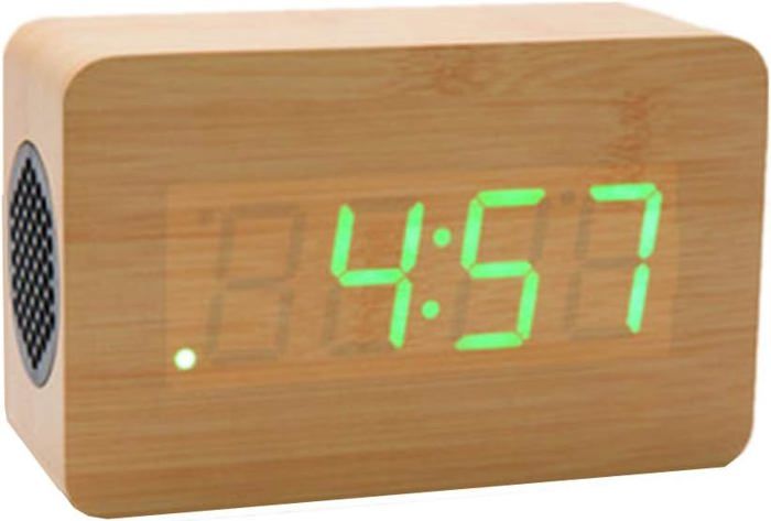 Réveil LED - EJ.LIFE - Modèle en bois - Commande vocale - Affichage