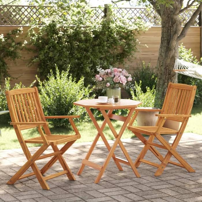 vidaXL Ensemble de bistro pliable 3 pcs bois d'acacia solide ensemble de bistrot de jardin ensemble de balcon ensemble de