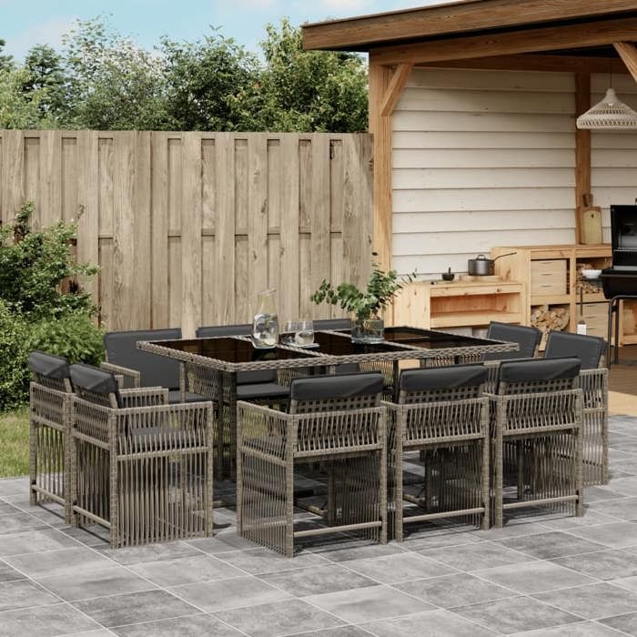 vidaXL Ensemble à Manger de Jardin avec Coussins 11 pcs Table et Chaises à Dossier Rabattable Meubles dExtérieur Patio 3211748