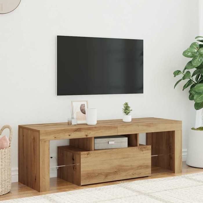 vidaXL Meuble TV avec lumières LED chêne artisanal bois dingénierie support TV meuble multimédia console TV meuble 856302